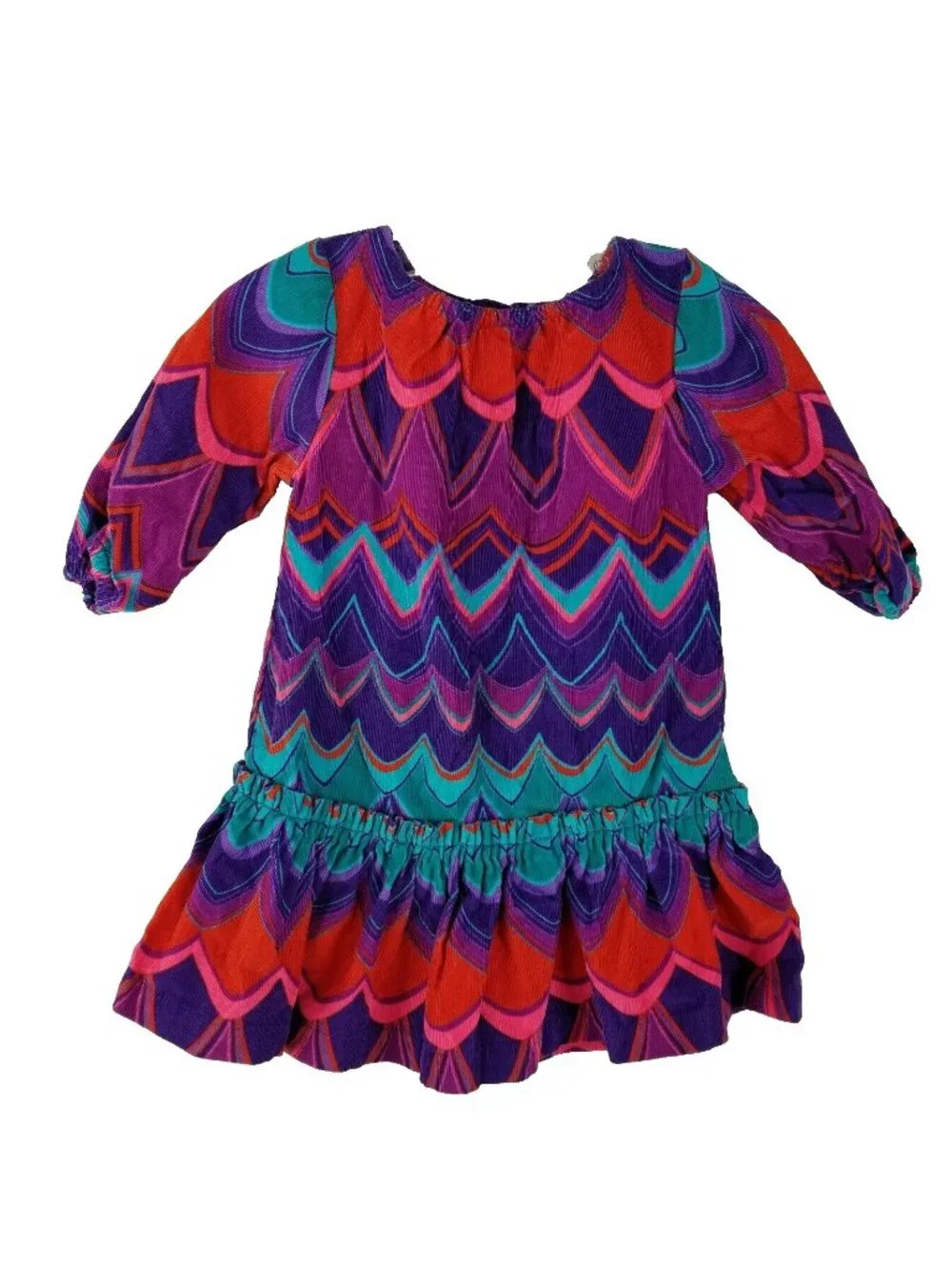 Baby Gap colorful 100% cotton ruffled wave pattern dress size 12-18 months